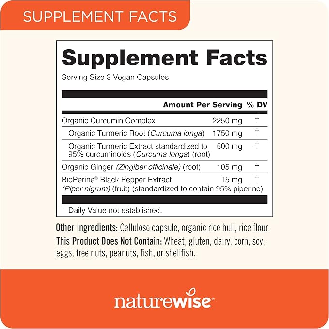 NatureWise Curcumin Turmeric 2250mg | 95% Curcuminoids & BioPerine Black Pepper Extract | Advanced Absorption for Joint Support [2 Month Supply - 180 Count]