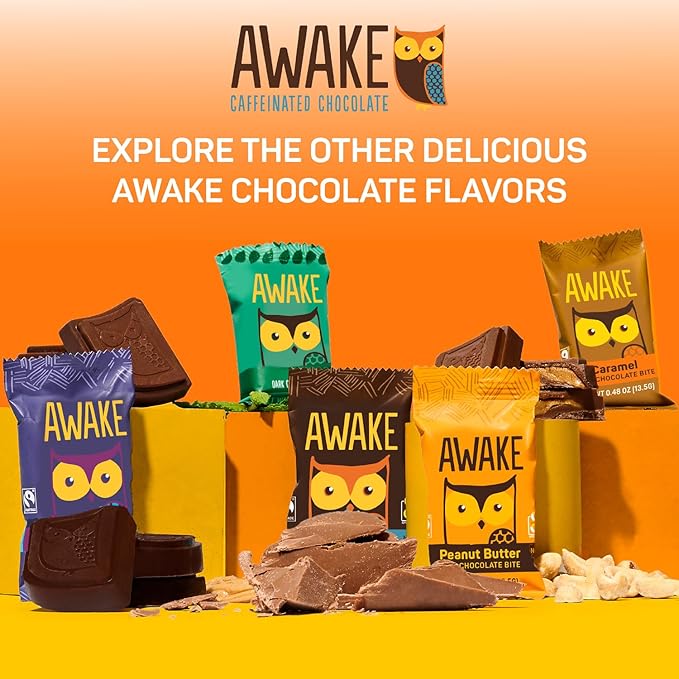 AWAKE - Caffeinated Chocolate Bites - Mint Dark Chocolate, 50 Bites - 50mg Caffeine - Individually Wrapped Energy Bites - Coffee Alternative - Fairtrade, Gluten Free, Non GMO - 0.48oz