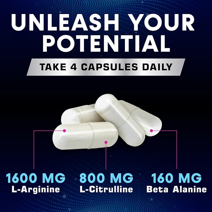 Extra Strength Nitric Oxide Supplement L Arginine 3X Strength - Citrulline Malate, AAKG, Beta Alanine - Premium Muscle Supporting Nitric Booster for Energy & Strength to Train Harder - 240 Capsules