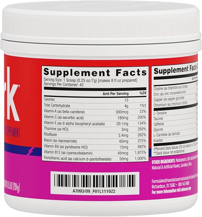 AdvoCare Spark Vitamin & Amino Acid Supplement - Focus & Energy Drink Powder Mix with Vitamin A, B-6, C & E - Also Includes L-Carnitine & L-Tyrosine - Fruit Punch, 10.5 oz