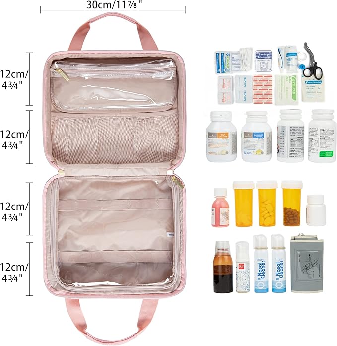 Leudes Travel Pill Bottle Organizer,Medicine Organizer and Storage,Home Medication Bag, Cases,Carrier for Pills,Vitamin,Fish Oil,Supplements for Women and Men (Large, Pink)