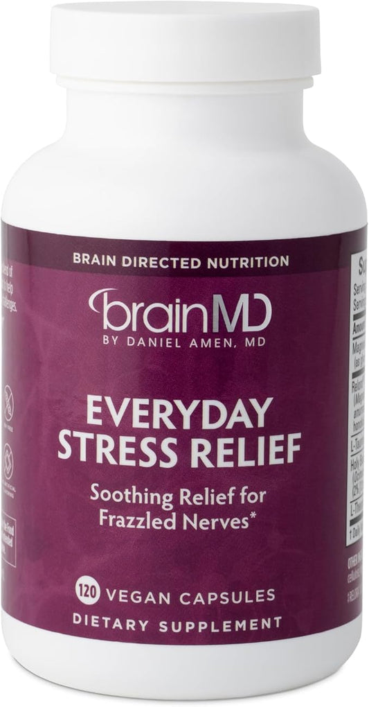 BRAINMD Dr Amen Everyday Stress Relief - 120 Capsules - Promotes Relaxation & Focus - Non-Drowsy - Gluten Free - 30 Servings