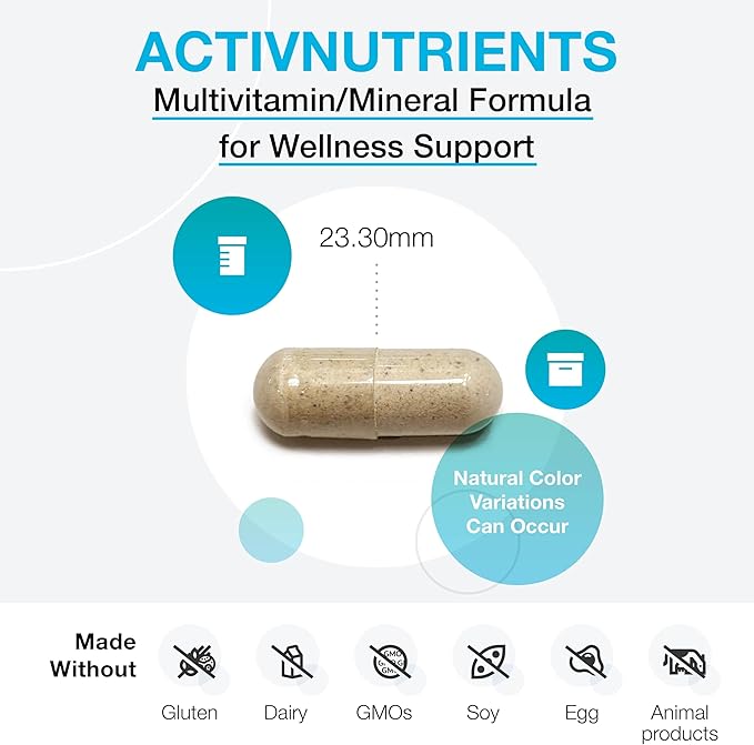 XYMOGEN ActivNutrients with Iron and Copper - Multivitamin Multimineral for Wellness, Immune, Energy and Mood Support - Chelated Minerals + Active B Vitamins with Folate (120 Capsules)