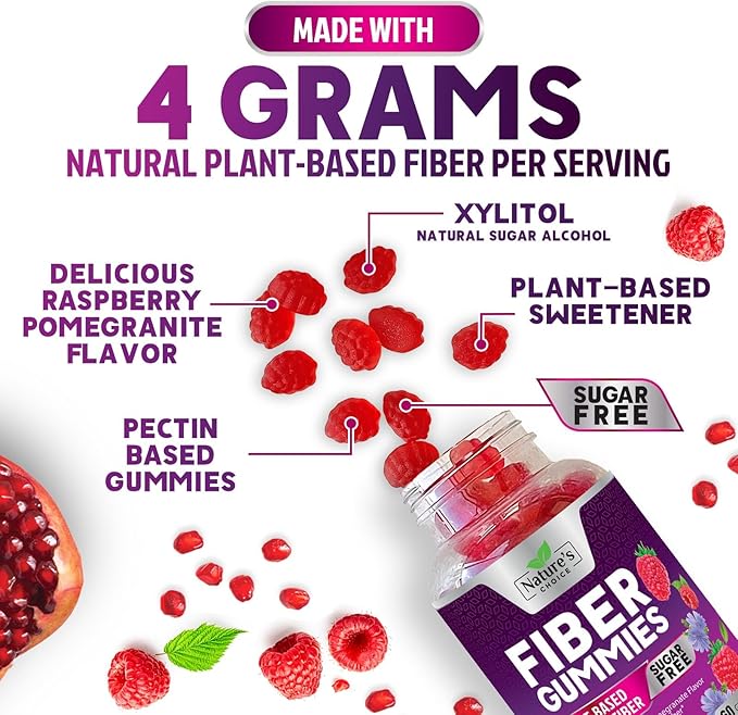 Sugar Free Fiber Gummies for Adults, Daily Prebiotic Natural Soluble Fiber Supplement & Digestive Health Support - Regularity & Digestion Health Support, Plant Based Berry Flavor - 120 Gummies
