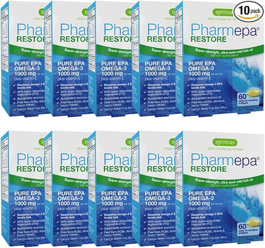 Pharmepa Restore, 1000mg Pure EPA Fish Oil, High Absorption rTG Omega-3, Triple Strength, Wild & Sustainable, Lemon Flavor, 10-Months Supply, Pack of 10