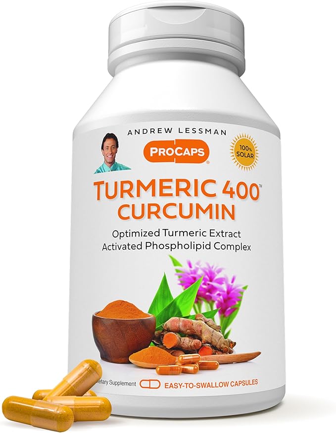 Andrew Lessman Turmeric 400-60 Capsules – 95% Curcuminoids as Phospholipid Complex for Optimum Benefits and Greater Absorption, High Potency Standardized Extract, Small Easy to Swallow Capsules