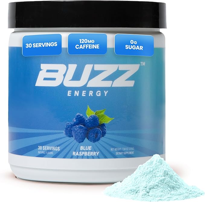 Morning Buzz Energy Drink Powder - Energy Boost Drink Mix - Sugar-Free Energy with Antioxidants - Morning Kickstart and Sports Nutrition Endurance Product - 30 Servings, Blue Raspberry, 8 Ounces