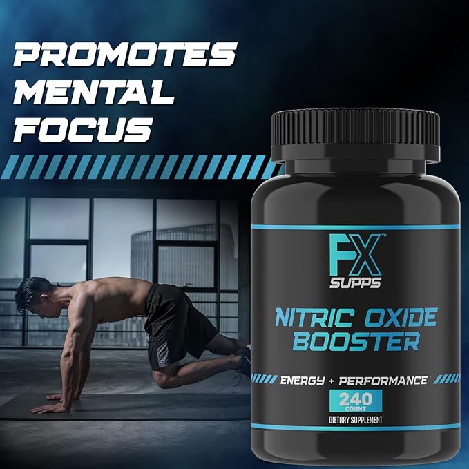 FX SUPPS Nitric Oxide Booster | Bodybuilding Pre Workout Pills for Men and Women (2 Pack of 240 Capsules) Boost Energy Pump & Vascularity | Muscle Builder Supplement with Arginine, Best for Athletes