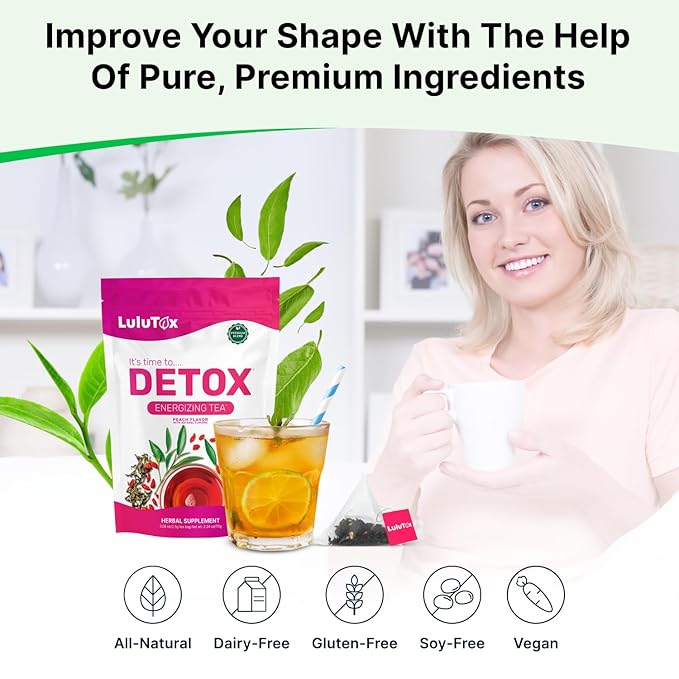 Detox Tea - Herbal Blend with Dandelion, Ginseng, and Ginger - Supports A Healthy Weight, Digestive Health - Vegan, All Natural, Laxative-Free - Peach Flavor (28 Servings)