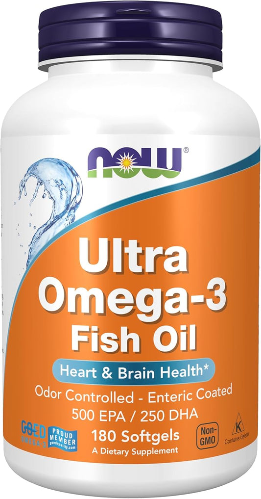 NOW Foods Supplements, Ultra Omega-3 Molecularly Distilled and Enteric Coated, 180 Softgels