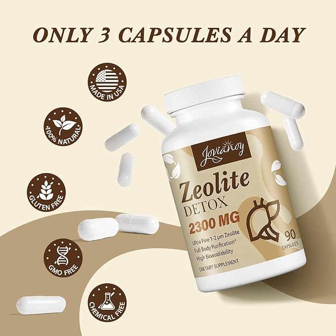 2300 MG Zeolite Detox Capsules, Organic Activated Charcoal, Bentonite Clay, 1-2 µm Clinoptilolite, Maximum Absorption, Gut Liver Detox Cleanse Full Body for Women Men, 180 Capsules