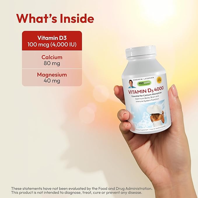 Andrew Lessman Vitamin D3 4000 IU 720 Capsules – High Potency, Essential for Calcium Absorption, Supports Bone Health, Healthy Muscle Function, Immune System and More. Small Easy to Swallow Capsules