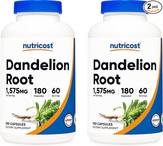 Nutricost Dandelion Root 525mg, 180 Capsules (2 Bottles) - 1575mg Serving, Non-GMO, Gluten Free