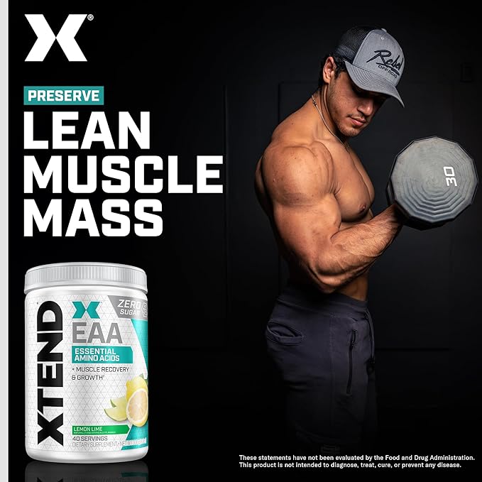 Scivation XTEND EAA + BCAA Powder | Muscle Recovery & Lean Muscle Growth | 9 Essential Amino Acids for Intra Workout or Post Workout Recovery | 10g EAAs Per 2 Servings | Lemon Lime 40 Servings