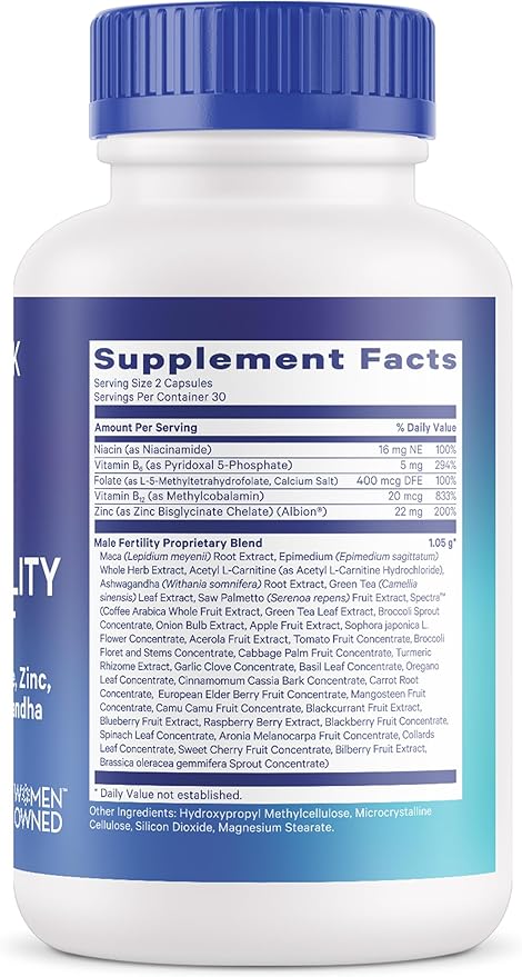 Blue Stork Fertility Supplements for Men - Supports Conception for Him - Male Prenatal Vitamins with Maca Root, Ashwagandha, Folate, B12 - Sperm Heath, Drive, Motility - 60 Capsules