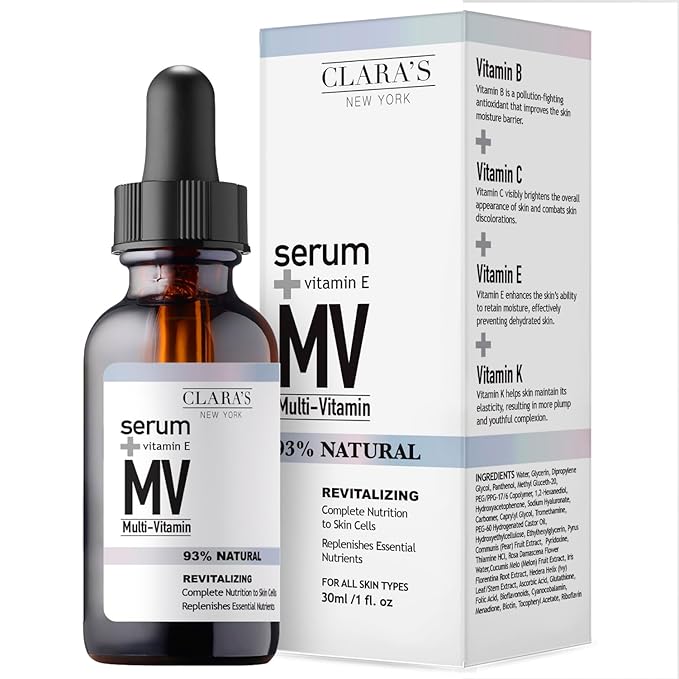 CLARA'S NEW YORK Multi Vitamin Facial Serum 30ml Antioxidants with Vitamin B C E K Concentration (for Hydration, Redness Calming, Sebum control) - Made in USA