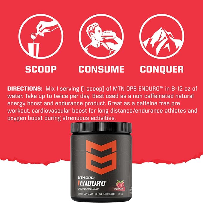 MTN OPS Enduro Trail Packs Nitric Oxide Supplement & Stim-Free Pre Workout - 20 Servings - with Magnesium Citrate, Beet Root Powder, Niacinamide, L Arginine & L Citrulline - Raspberry Flavor