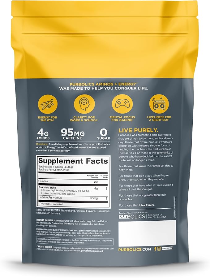 Aminos + Energy | Supports Recovery, Energy & Focus | 95mg of Caffeine, 0 Sugar & 60 Servings (The Grape Gatsby)