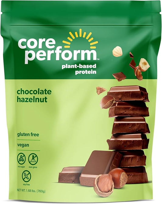 Core Perform's Plant Based Chocolate Hazelnut Protein Powder, Low Fodmap, Gluten Free, Non GMO and Vegan, Developed by a Gut Health Registered Dietitian (20 Servings)