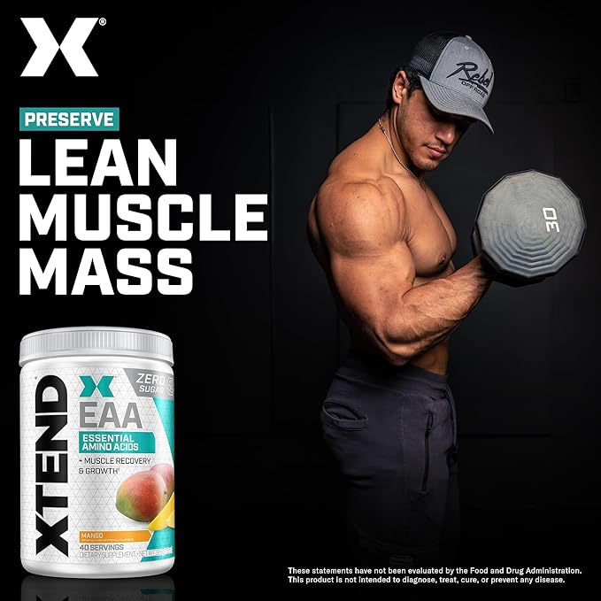 Scivation XTEND EAA + BCAA Powder | Muscle Recovery & Lean Muscle Growth | 9 Essential Amino Acids for Intra Workout or Post Workout Recovery | 10g EAAs Per 2 Servings | Mango 40 Servings
