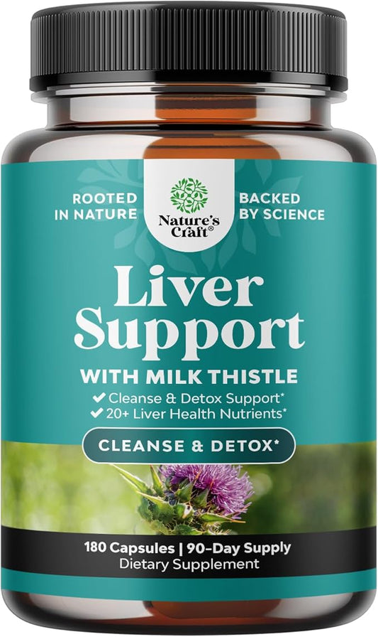 Liver Cleanse Detox & Repair Formula - Herbal Liver Support Supplement with Milk Thistle Turmeric Dandelion Root & Artichoke Extract for Liver Health - Silymarin Milk Thistle Liver Detox Capsules 180