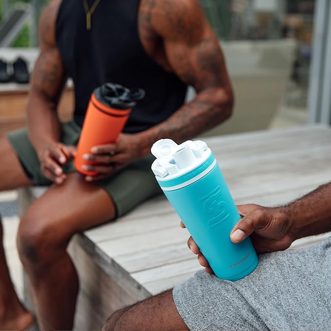 Ice Shaker Insulated Stainless Steel Shaker Bottle | 26oz, Caribbean | Cold for 30+ Hours | Insulated Cup with Twist-on Agitator | Odor-Free Shaker Cup for Protein Shakes, Water, Smoothies, Cocktails
