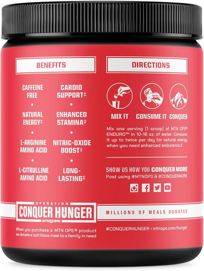 MTN OPS Enduro Nitric Oxide Supplement & Stim-Free Pre Workout - 30 Servings - with Magnesium Citrate, Beet Root Powder, Niacinamide, L Arginine & L Citrulline - Tiger's Blood Flavor