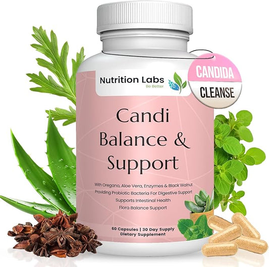 Candida Yeast Cleanse Supplement for Women & Men. Gut Flora & pH Level, Intestinal Health W/Probiotics. Anti Yeast Overgrowth W/Oregano, Caprylic Acid 60 CT