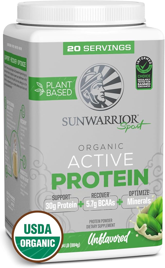 Vegan Protein Powder Plant-Based USDA Organic BCAAs | 30g Protein per Serving | Premium Sugar Free, Gluten Free Non-GMO Dairy Free | Unflavored, 20 Servings | Active Sport Protein Powder