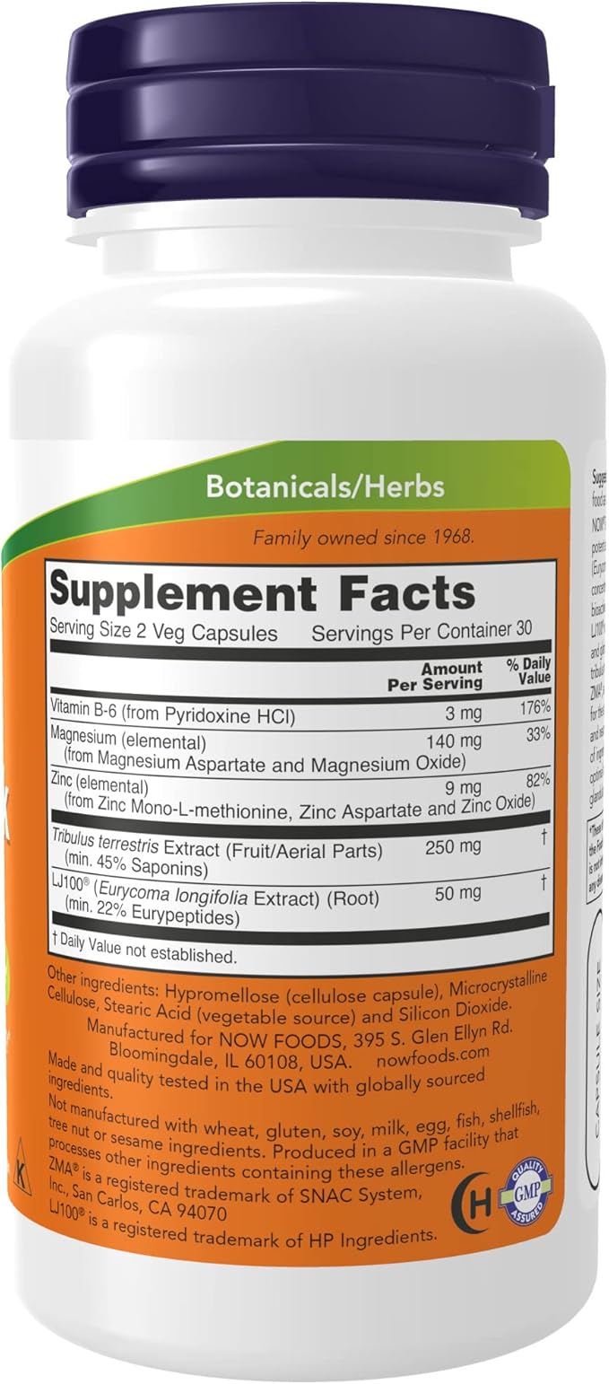 NOW Supplements, TestoJack™ 100 with LJ100®, a Potent standardized Extract of Tongkat Ali (Eurycoma longifolia), Tribulus and ZMA®, 60 Veg Capsules (Pack of 2)