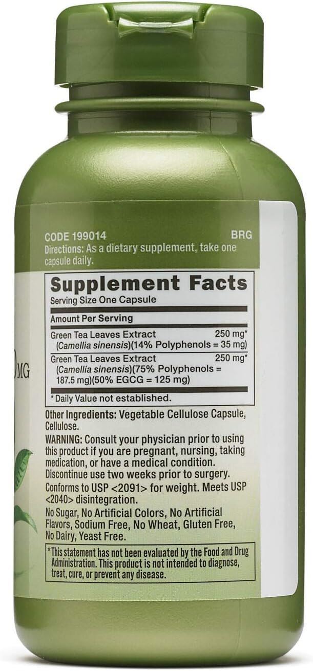 GNC Herbal Plus Green Tea Complex 500mg, 100 Capsules, Metabolism Support