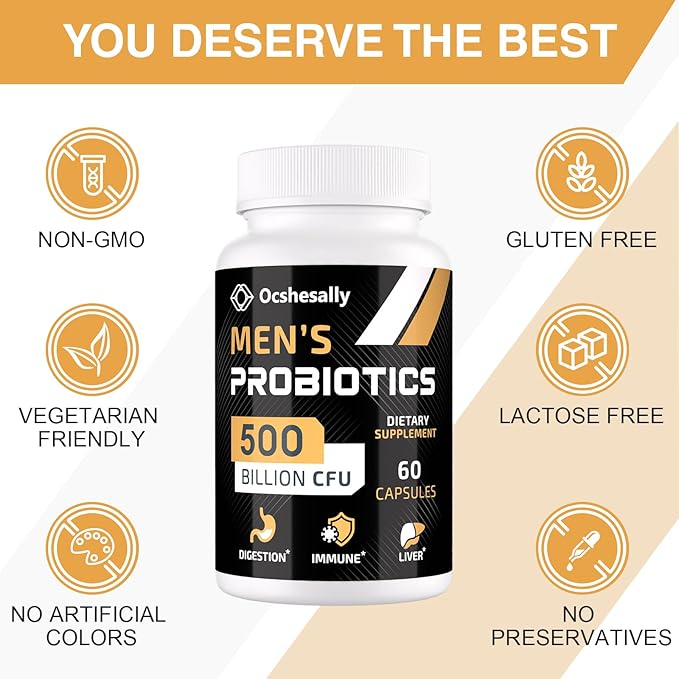 Probiotics for Men, Men Care Supplement, Gut Health for Men, 500 Billion CFUs & 12 Strains, Mens probiotic with Turmeric, Cranberry, Goji, for Digestive, Immune & Bloating Health, 3packs