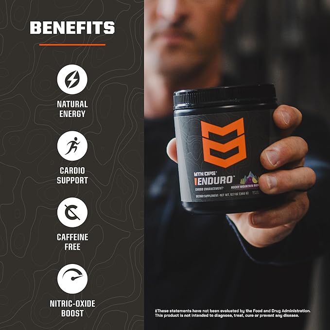 MTN OPS Enduro Nitric Oxide Supplement & Stim-Free Pre Workout - 30 Servings - with Magnesium Citrate, Beet Root Powder, Niacinamide, L Arginine & L Citrulline - Bugle Berry Flavor