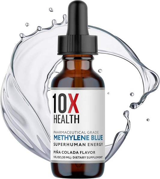 10X Health Superhuman Energy Methylene Blue Pharmaceutical Grade Liquid Drops with Black Pepper Extract - Boost Energy, Enhance Focus & Cognitive Support - Pina Colada Flavor, Vegan, Non-GMO (30 ml)