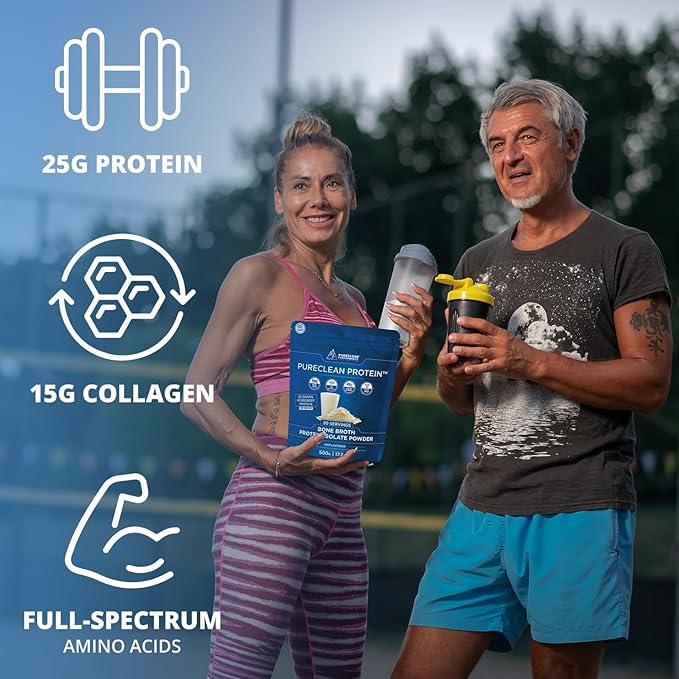 PureClean Protein 25G Organic Grass Fed Beef Bone Broth Protein from Swedish Cattle - Paleo & Keto-Friendly, Gluten-Free, Sugar-Free, Dairy-Free - Enhanced with Collagen Peptides - (2 Bags Vanilla)