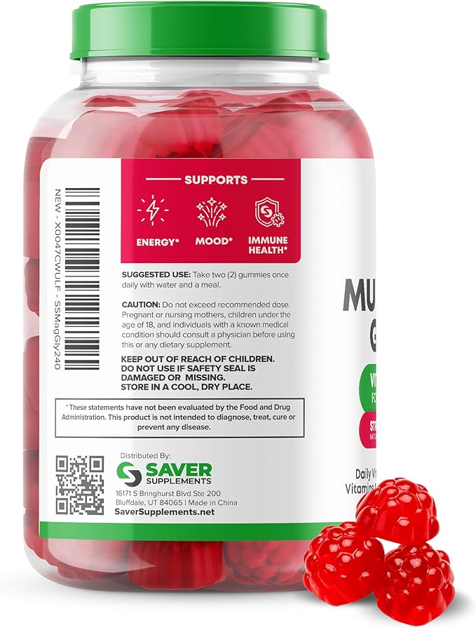 Sugar Free Multivitamin Gummies, 120 Gummies – Naturally Flavored and Sweetened Vitamin Gummy for Women and Kids – Strawberry Flavor