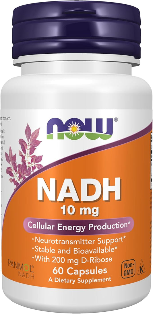 NOW Supplements, NADH (Reduced Nicotinamide Adenine Dinucleotide) 10 mg with 200 mg D-Ribose, 60 Veg Capsules