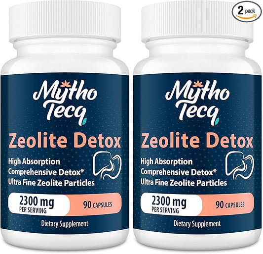 2300 MG Zeolite Detox Capsules - Activated Charcoal & Bentonite Clay, Highly Absorbable Full Body Detox, Liver & Gut Detox Cleanse, Zeolite Clinoptilolite for Heavy Metal Detox （180 Capsules）