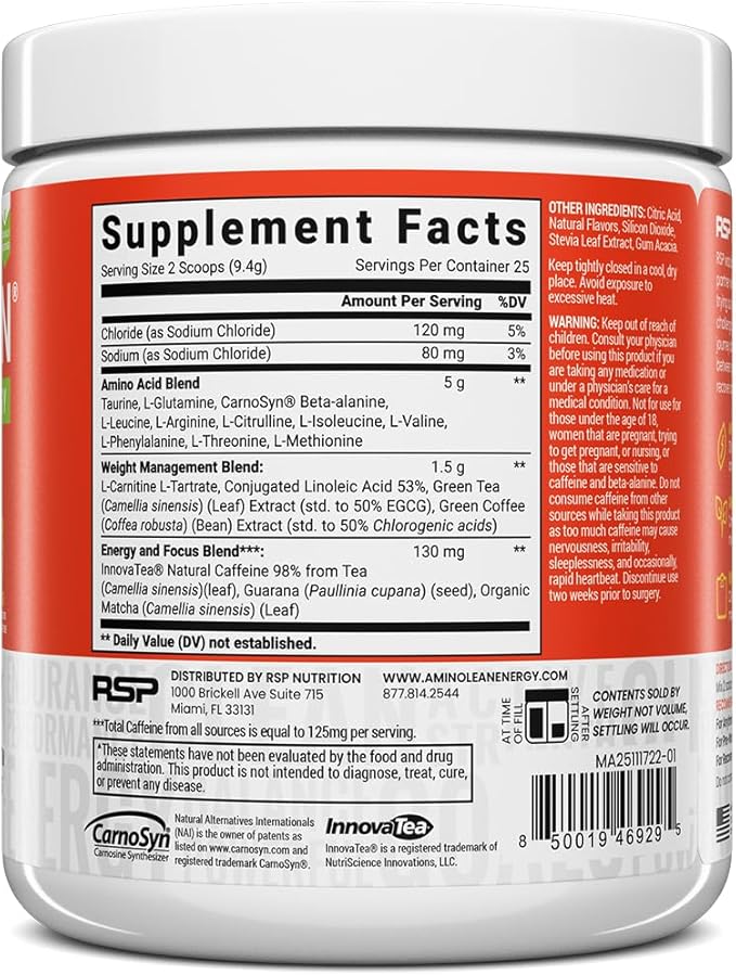 RSP Nutrition Mango Aminolean Amino Acid Supplement Powder, 8.29 OZ