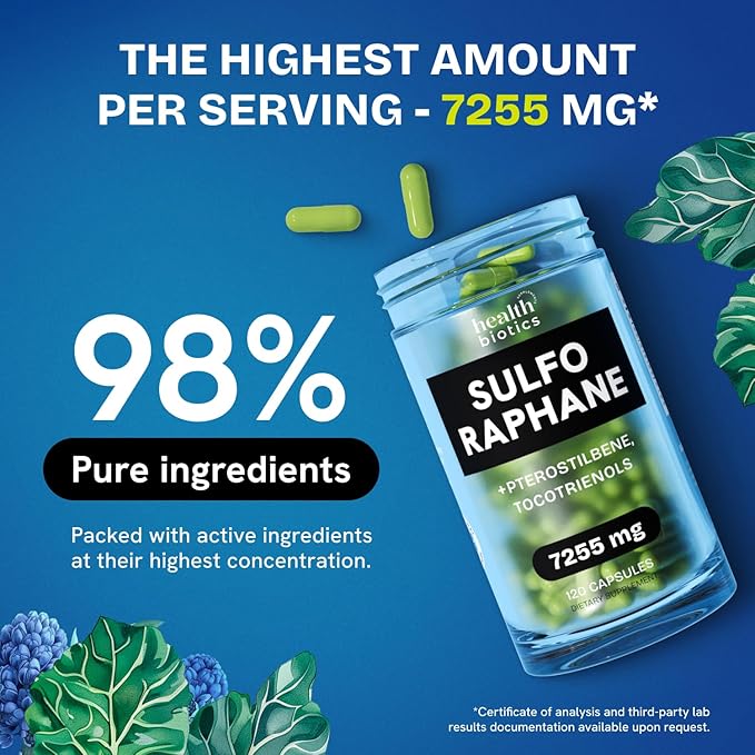 7255MG Sulforaphane Supplement Organic Broccoli Sprouts | Sulforaphane Kids & Adult | Organic Broccoli Florets & Broccoli Seeds | Stabilized Sulforaphane Glucosinolate | 120 Broccoli Pills (1 Pack)