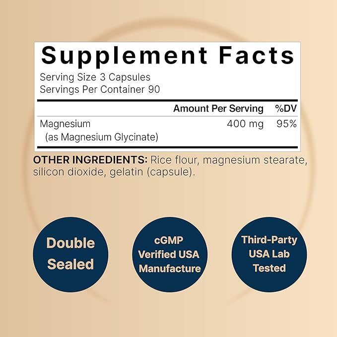 NatureBell Magnesium Glycinate 400mg (Elemental), 270 Capsules – 100% Chelated for Max Absorption | Non-GMO & No Gluten, Bioavailable Mineral Supplement for Muscle, Joint, Enzyme, & Heart Health