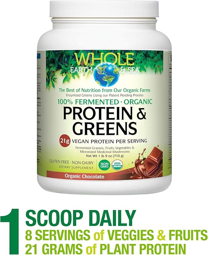 Whole Earth & Sea from Natural Factors, Organic Fermented Protein & Greens, Vegan Whole Food Supplement, Chocolate, 1lb 9 Oz
