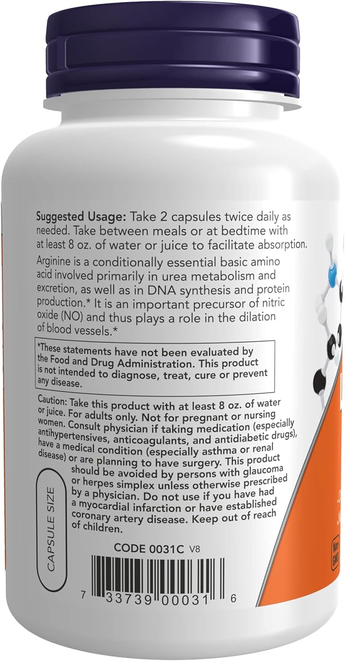 NOW Supplements, L-Arginine 500 mg, Nitric Oxide Precursor*, Amino Acid, 250 Veg Capsules (Pack of 2)
