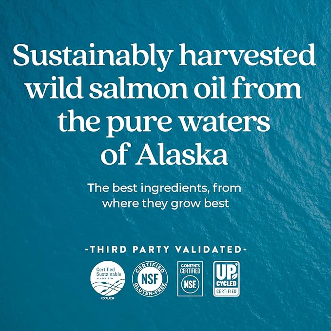 New Chapter Wholemega Fish Oil Supplement - Wild Alaskan Salmon Oil with Omega-3 + Vitamin D3 + Astaxanthin + Sustainably Caught - 60 ct, 1000mg Softgels