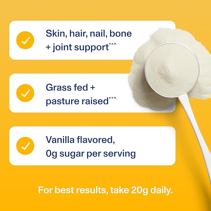 Vital Proteins Grass Fed Collagen Peptides Powder, Helps Support Healthy Hair, Skin, Nails, Bones and Joints - Hydrolyzed Collagen - Vanilla 23.2 oz