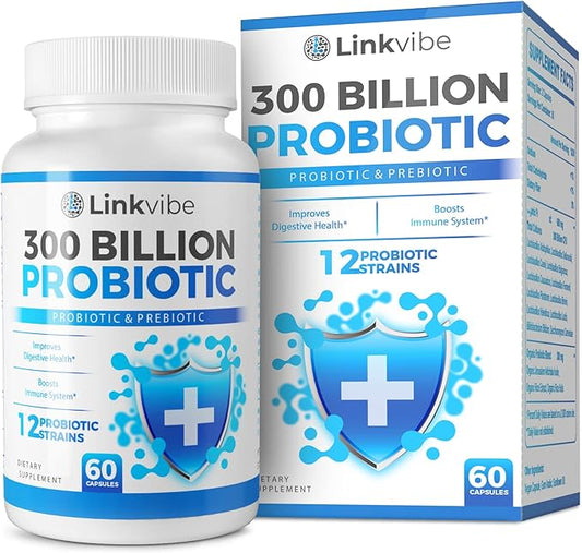 Probiotic 300 Billion CFU - 12 Strains Probiotics with Organic Prebiotics for Digestive & Gut, Immune, Bloating Health - Probiotics for Women and Men - Daily Probiotics Supplement - 60 Counts