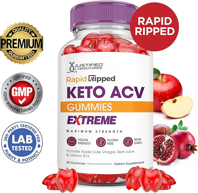 (5 Pack) Rapid Ripped Keto ACV Gummies Extreme 2000MG Rapidripped Keto Gummies Apple Cider Vinegar Formulated with Pomegranate Beet Juice Powder B12 Vegan Non GMO 300 Gummys