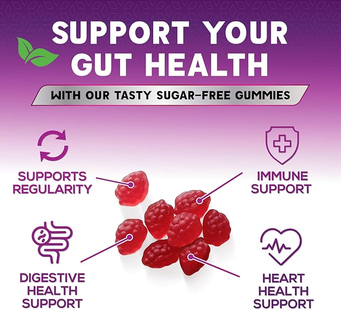 Sugar Free Fiber Gummies for Adults, Daily Prebiotic Natural Soluble Fiber Supplement & Digestive Health Support - Regularity & Digestion Health Support, Plant Based Berry Flavor - 120 Gummies