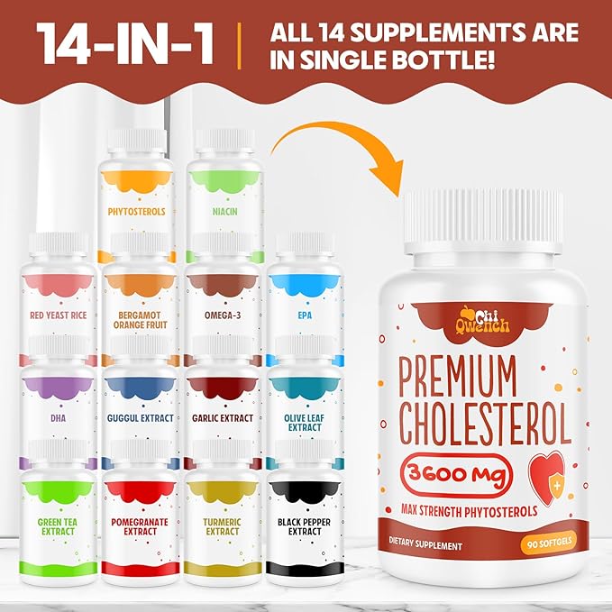 3600 MG Cholesterol Supplements with Plant Sterols, Niacin, Red Yeast Rice, Citrus Bergamot, Garlic, Cholesterol Supplement Support Normal Cholesterol Levels, 180 Softgels