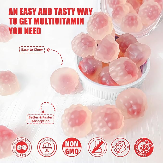 Vitamin ADK+B12 Gummies Sugar Free with Vitamin D3 K2 B12 K2 (MK-7) Chewable Vegan Multivitamin Supplement for Men Women Bone Brain Immune Skin Eye Heart 60 Counts Raspberry Flavored 2 Packs